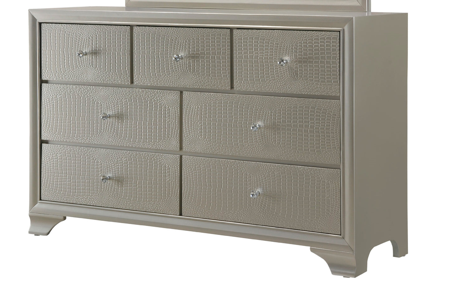 1pc Modern Glam Style Champagne Finish Glam Seven Drawer Dresser Embossed Crocodile Pattern Wooden Bedroom Furniture
