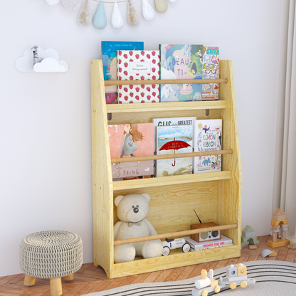 3 Tier Kids Book Shelf,Kids Book Rack, Helps Keep Bedrooms, Playrooms, and Classrooms Organized, Natural