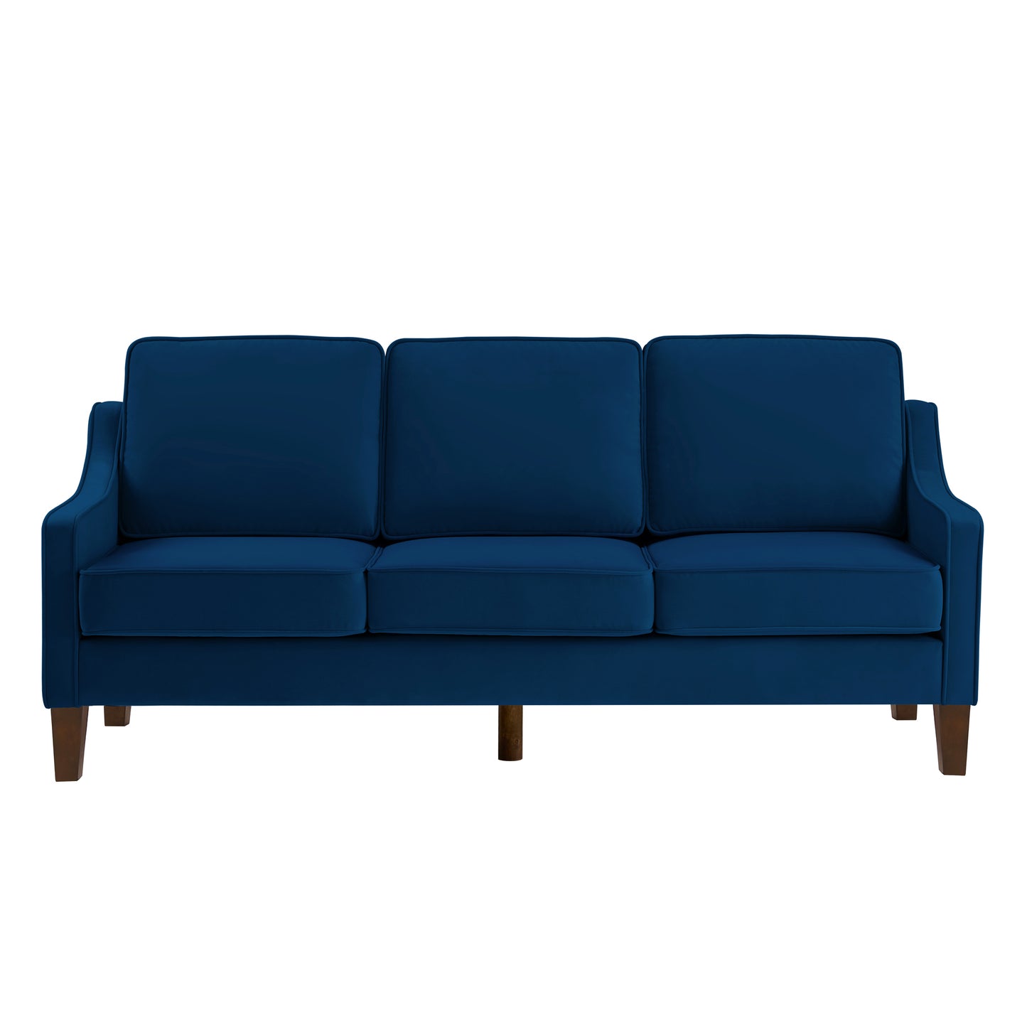 Modern 3 Person seat  Sofa Couch with Scooped Armrest/Wood legs,Upholstered Velvet 3-seat Sofa with Removable Cushions for Livingrooom Bedroom,Navy