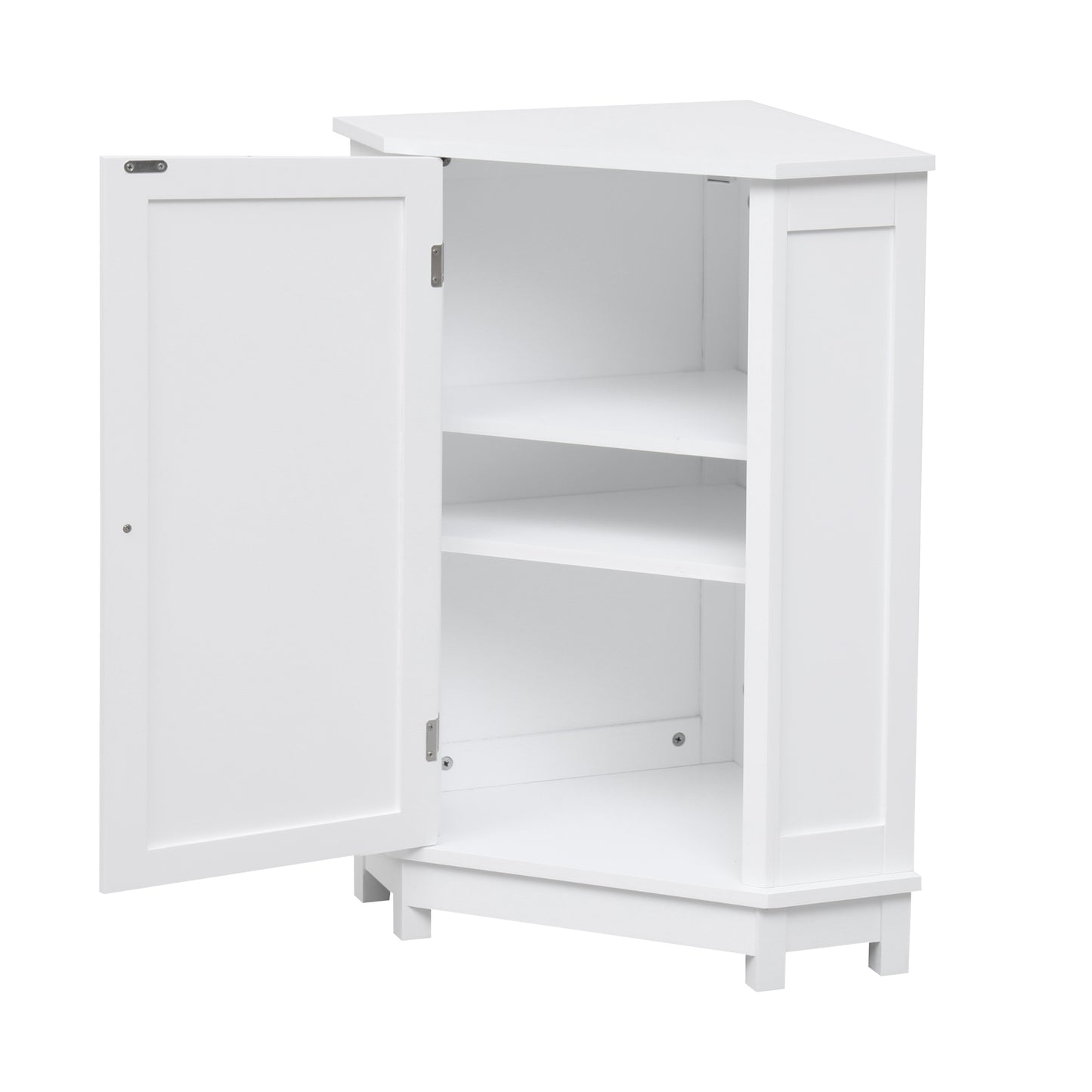 White Bathroom Cabinet Triangle Corner Storage Cabinet with Adjustable Shelf Modern Style MDF Board (Old SKU:WF291477AAK)