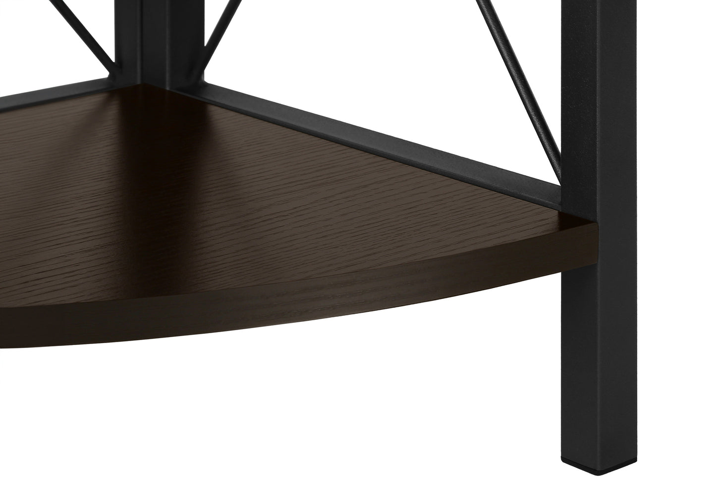 Bookshelf, Bookcase, Etagere, Corner, 4 Tier, 60"h, Office, Bedroom, Brown Laminate, Black Metal, Contemporary, Modern