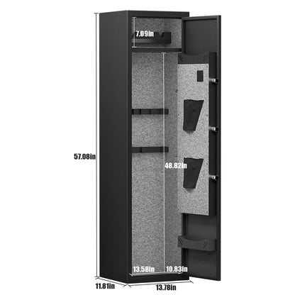 5-6 Gun Safe Home Rifle and Pistol Safe, Quick Access Long Gun Safe Shotgun Rifle Cabinet, Physical Button Panel Zinc Alloy Handle High Security Five Locking Bolts with Two Bullet Slots and Pistol Pou