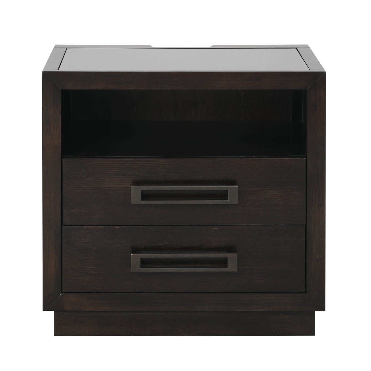 Modern Bedroom Furniture 1pc Nightstand of 2x Drawers LED Light Storage Cubby USB Ports Power Outlets Charcoal Finish Glass Insert Top Stylish Bed-Side Table