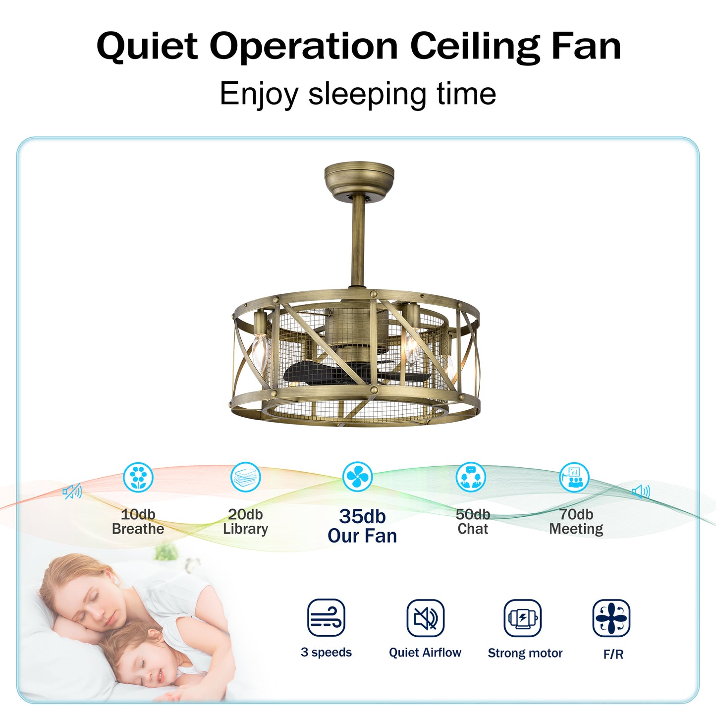 20'' Small size ceiling fan with kit ,5 ABS blades Antique brown decorate ceiling fan light with Remote control for bedroom