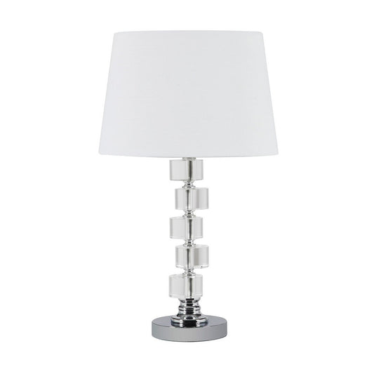 20" Crystal Round Stacked Cube Orbs Metal Table Lamp "Adelaine", White