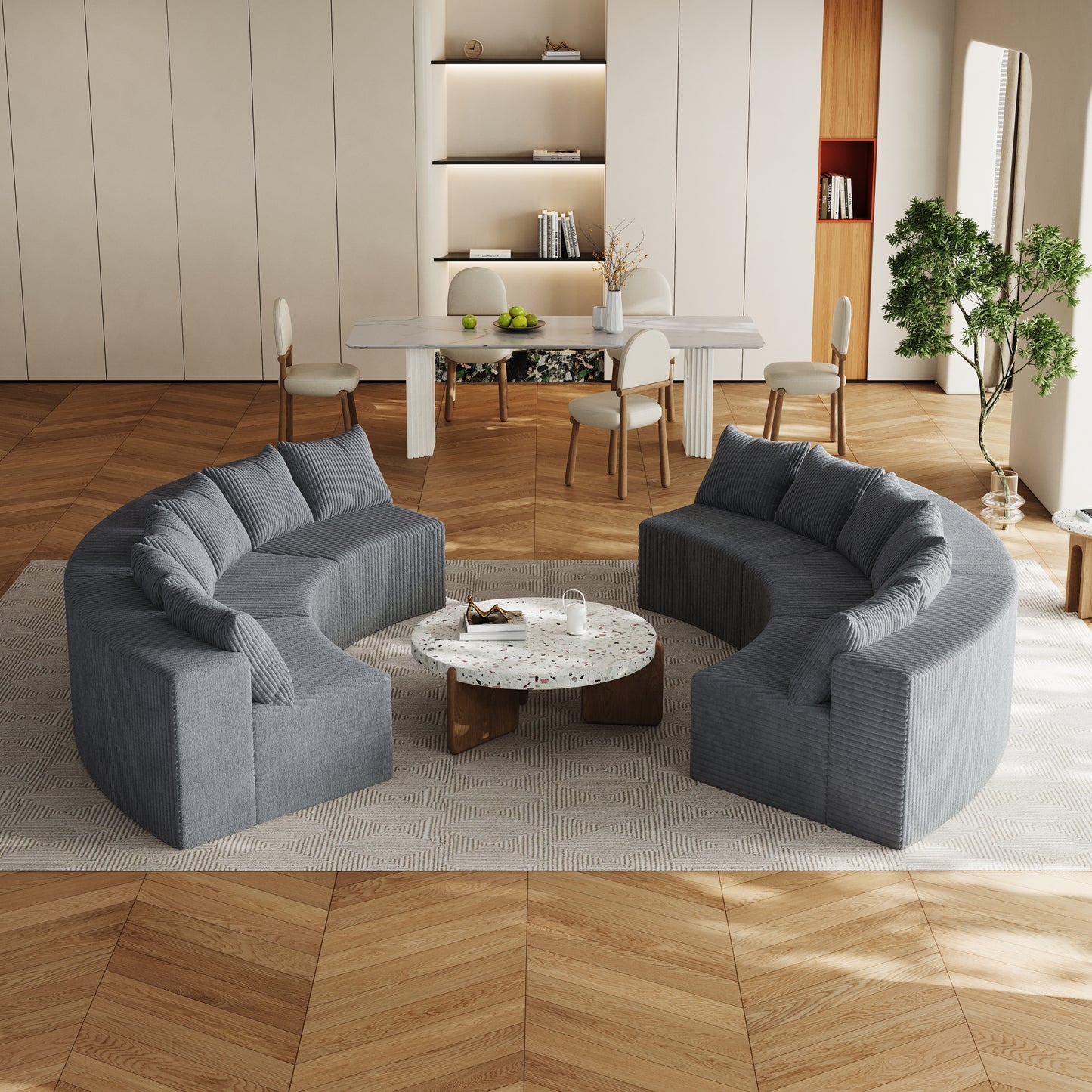 Corduroy curved sectional Foam sofa with 12 pillows,Curved Symmetrical Modular Semi Circular Sofa Sectional for bedroom, living room, office for leisure or nap, reading room, and lobby(six modules)