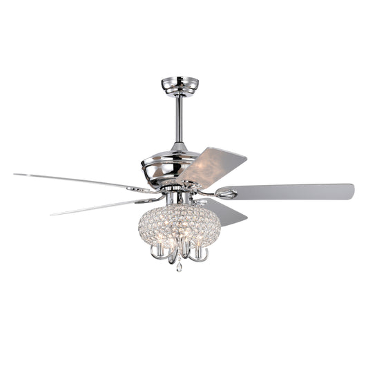 52 inch Crystal Ceiling Fan with Lights Fandelier Chandelier Reversible Blades 3 Wind Speeds Remote Control for Bedroom Living Dining Room--Chrome