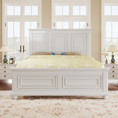 Traditional Town and Country Style Pinewood Vintage King Bed, White