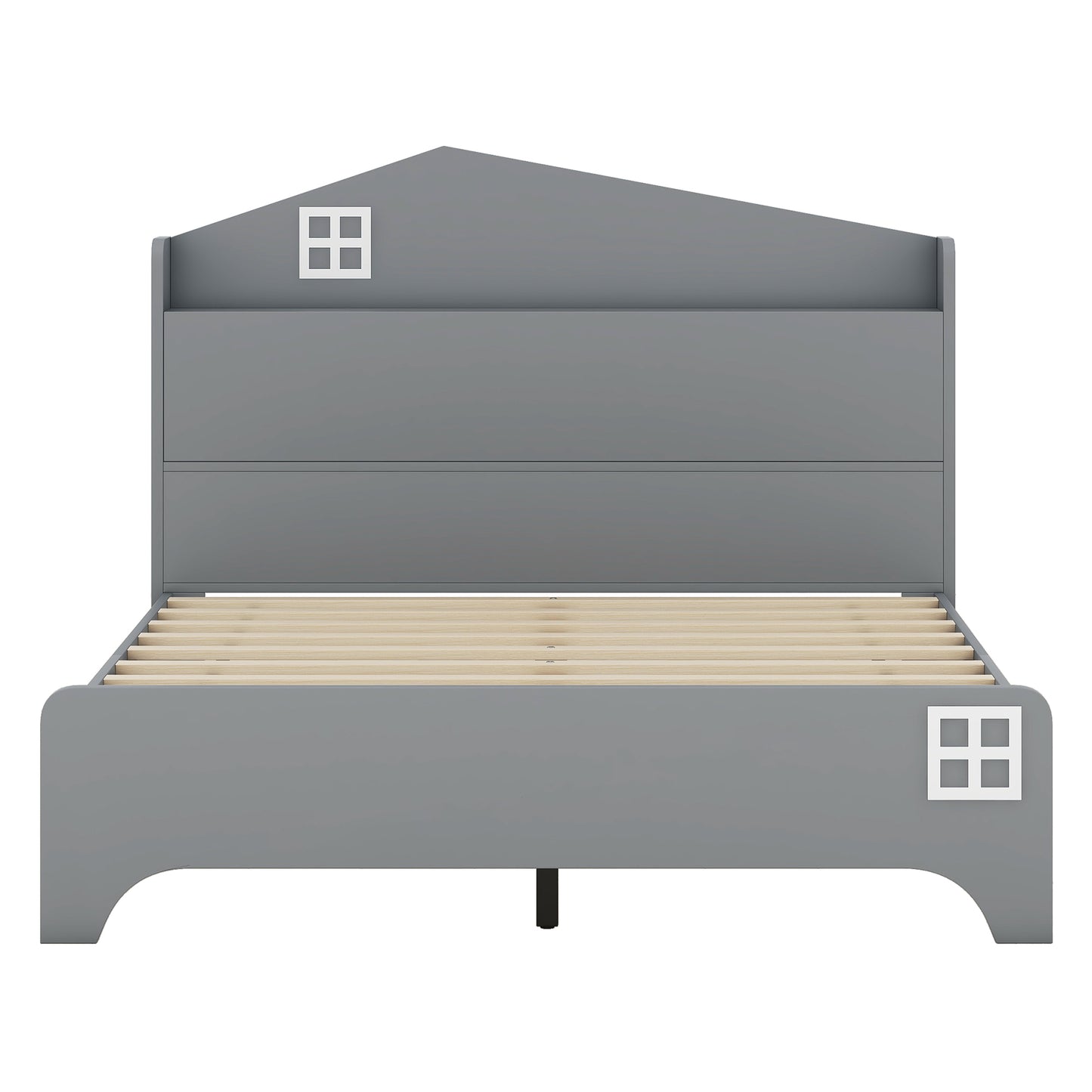 Wooden Full Size House Bed with Storage Headboard ,Kids Bed with Storage Shelf,Grey