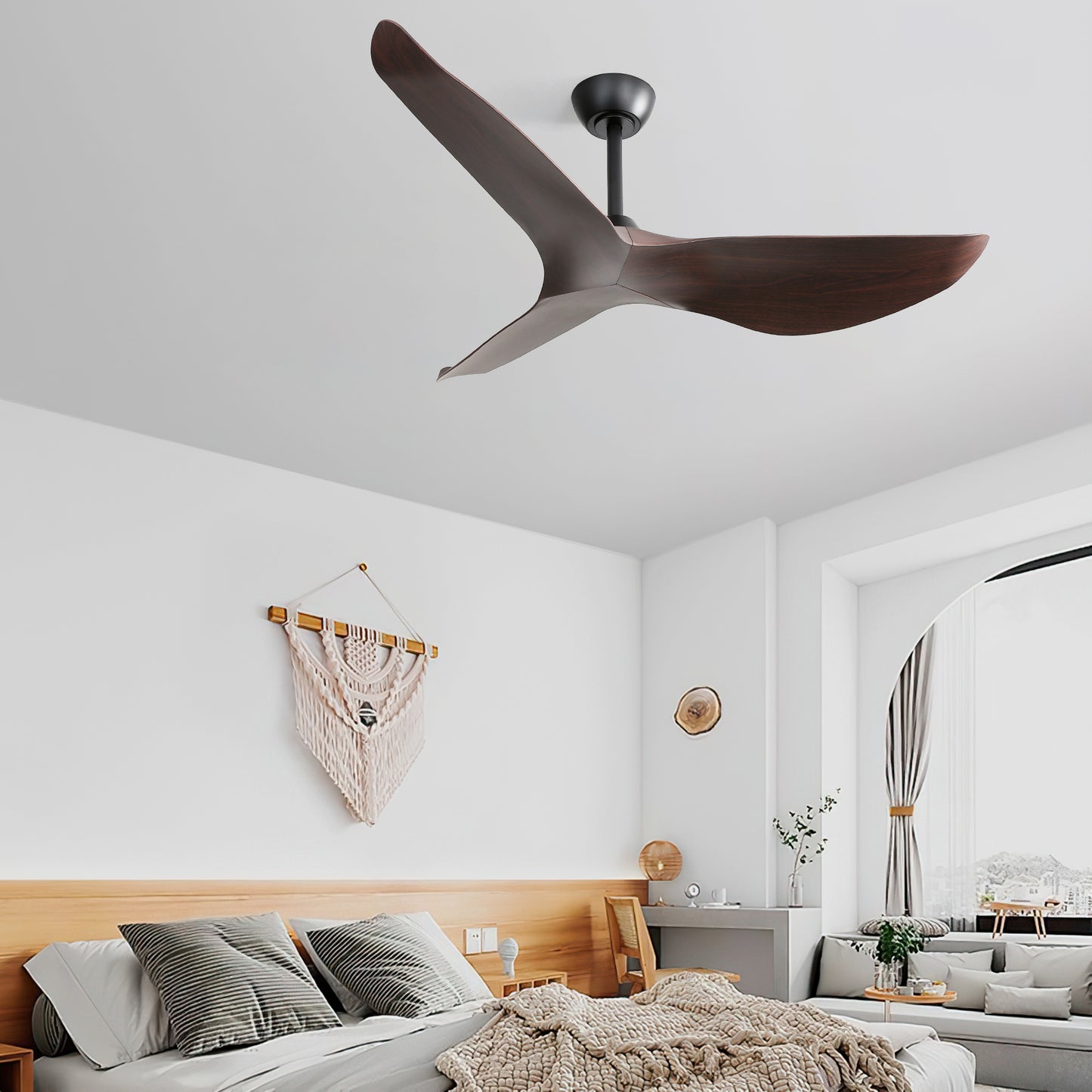 Modern 52 Inch Indoor Ceiling Fan No Light With 6 Speed Remote Control 3 ABS Blade Reversible DC Motor For Home