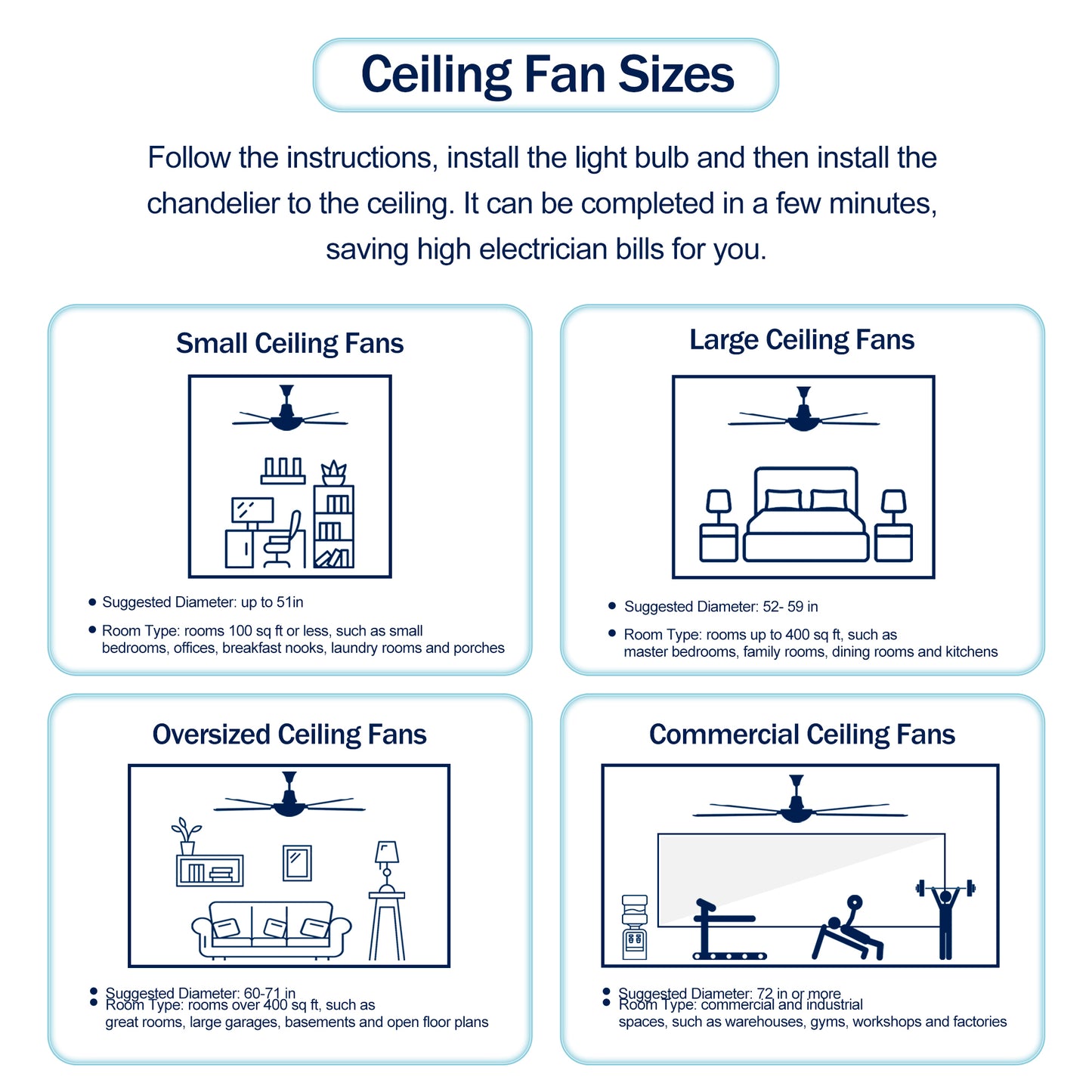 Ceiling Fans with Lights(no include bulb)  and Remote 52 Inch Bedroom Ceiling Fan with Light Crystal Chandelier Fans, Reversible Motor, Timer, Polished Chrome