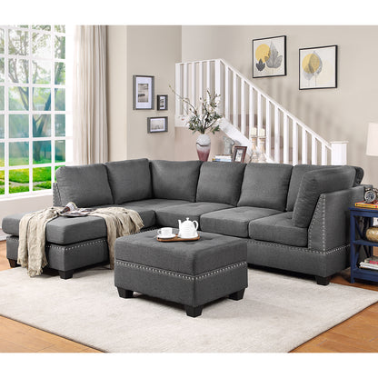 104.5" Reversible Sectional Sofa Space Saving with Storage Ottoman Rivet Ornament L-shape Couch for Small or Large Space Dorm Apartment,Gray(old SG000405AAA)