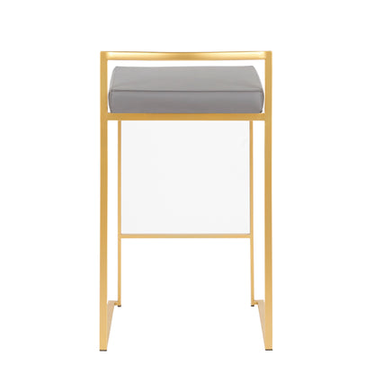 Fuji Contemporary Counter Stool in Gold with Grey Faux Leather by LumiSource - Set of 2