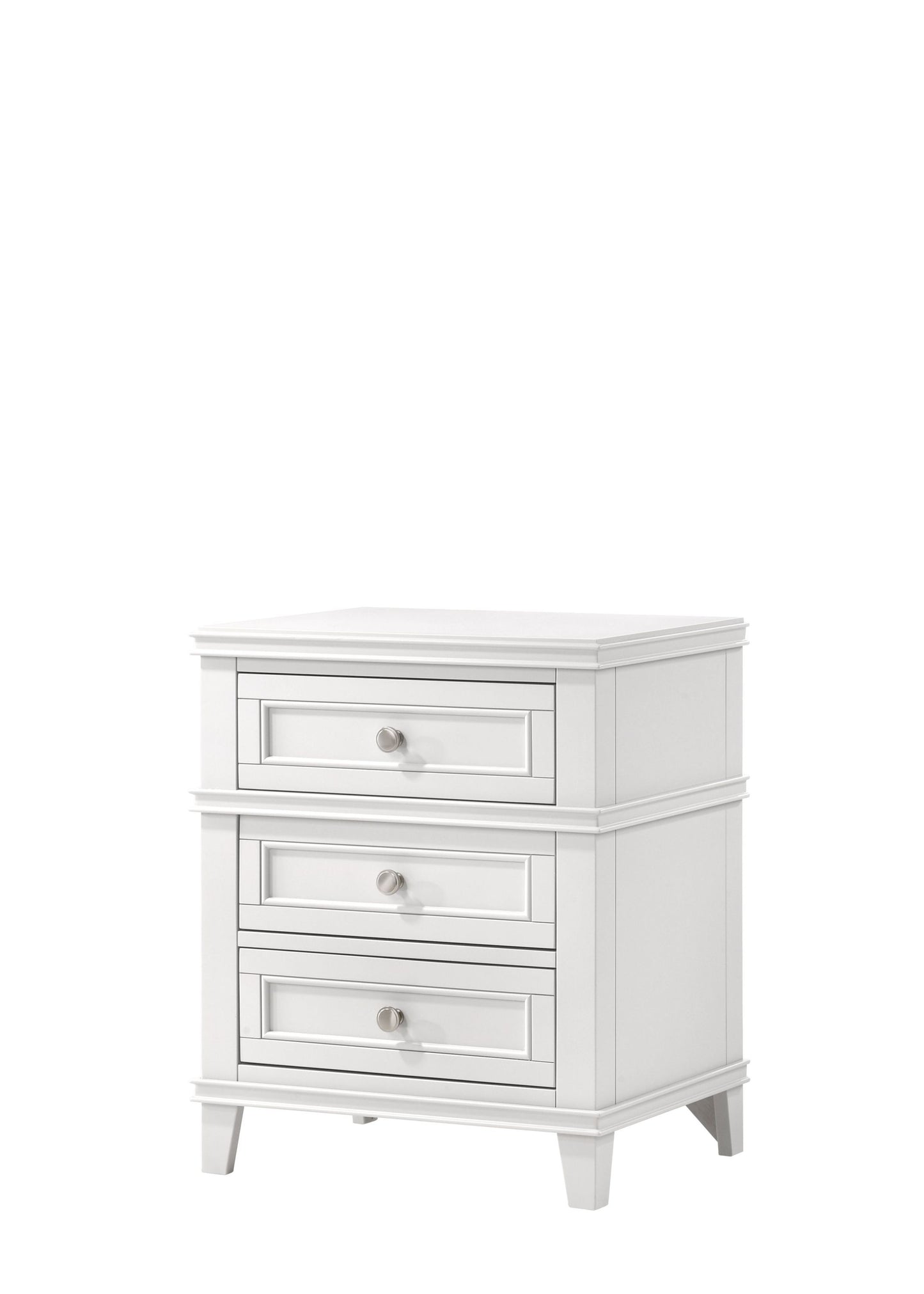 White 3 Drawer Nightstand W/ USB