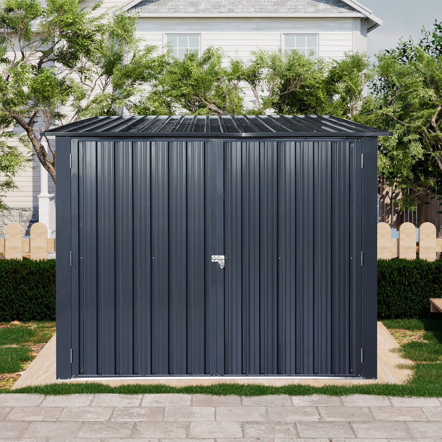 Outdoor Steel Storage Shed For Bicycle with Slope Roof and 4 Bike Tracks, black