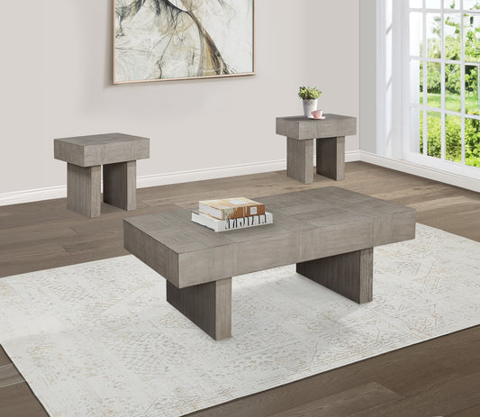3pc Contemporary Style Coffee Table 2x End Tables Brown Gray Finish Living Room Wooden Furniture