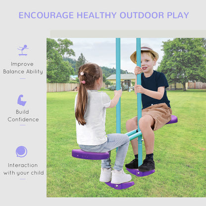 Outsunny Metal Swing Set with Glider, Two Swing Seats and Adjustable Height, Outdoor Heavy Duty A-Frame Suitable for Playground, Backyard, Purple