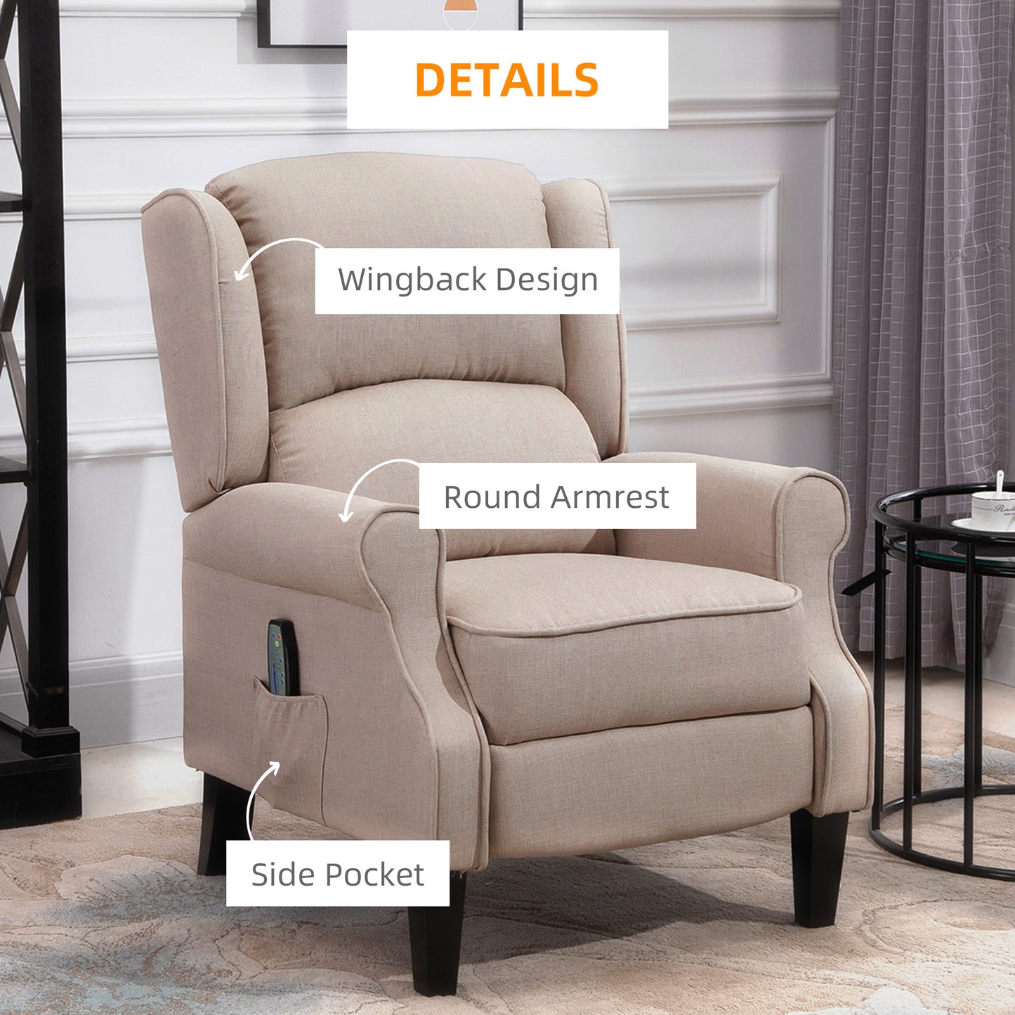 HOMCOM Massage Recliner Sofa with Heat Function, Remote Control, Beige