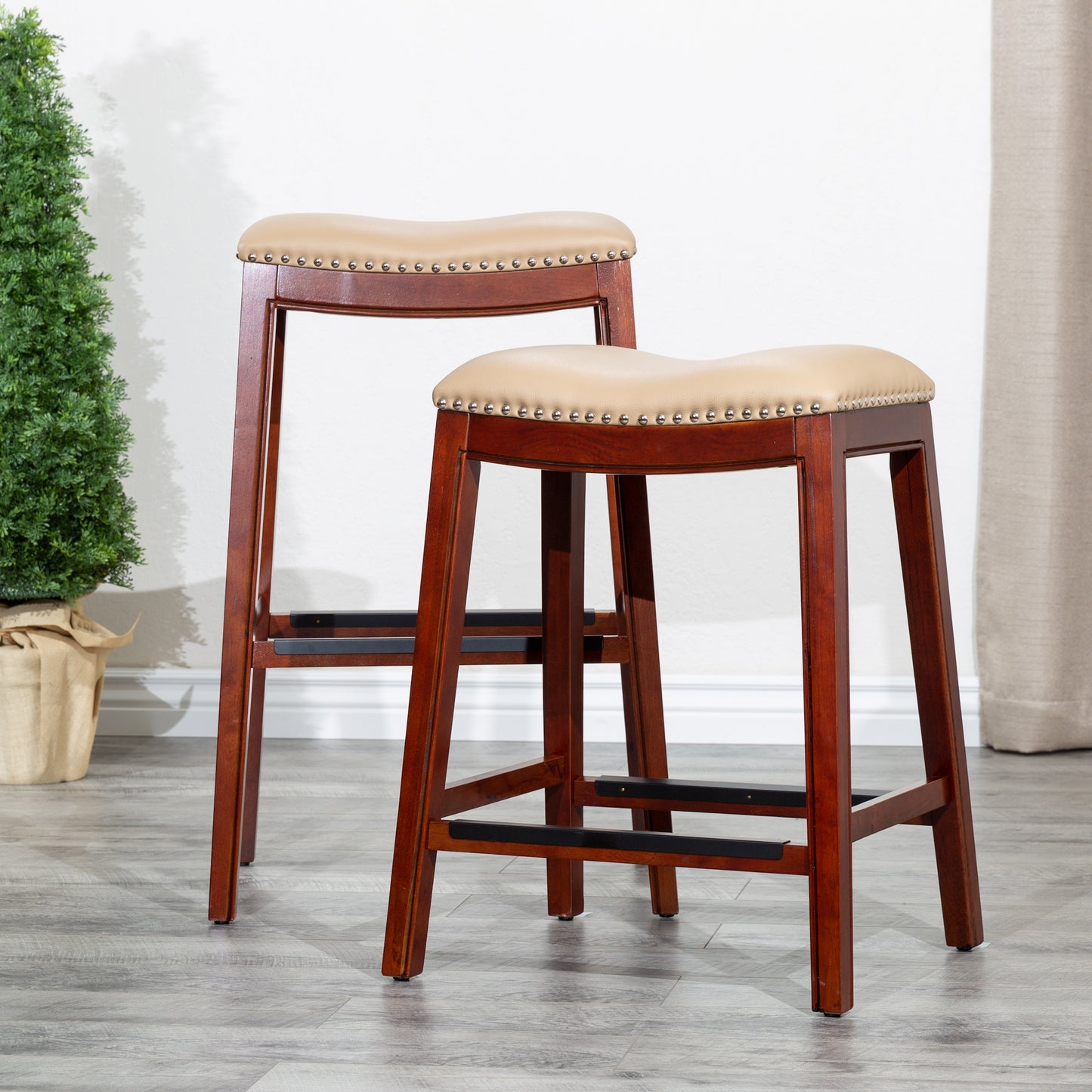 30" Bar Stool, Cherry Finish, Bone Leather Seat