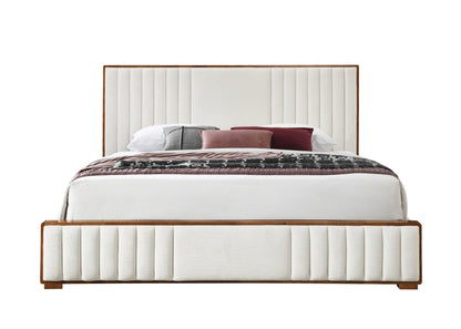 Kaleea Beige Chenille & Walnut Finish Queen Bed