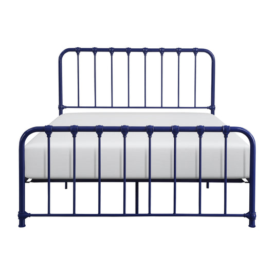 Metal Bed Blue Finish Full Platform Bed 1pc, Bed in a Box