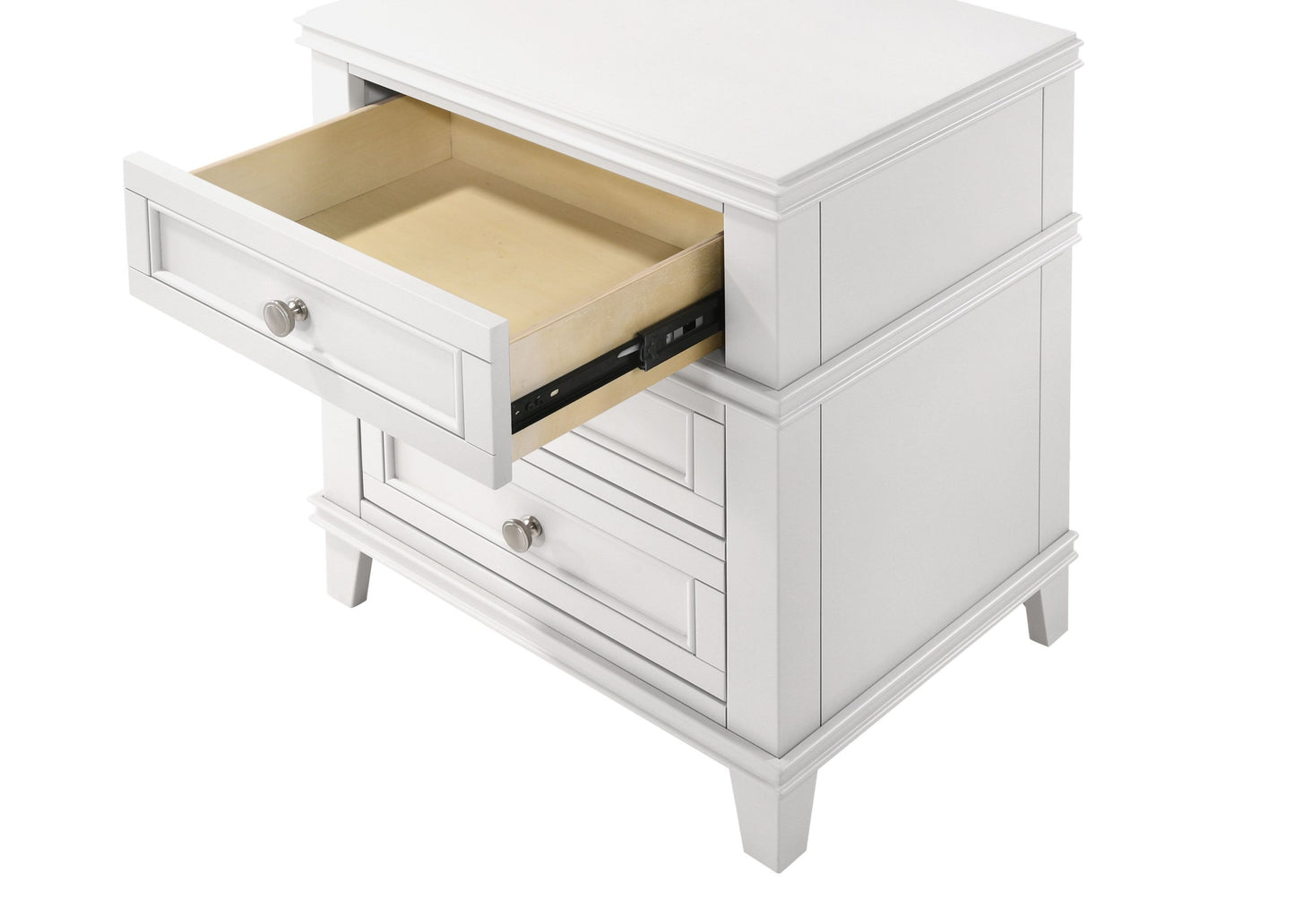 White 3 Drawer Nightstand W/ USB