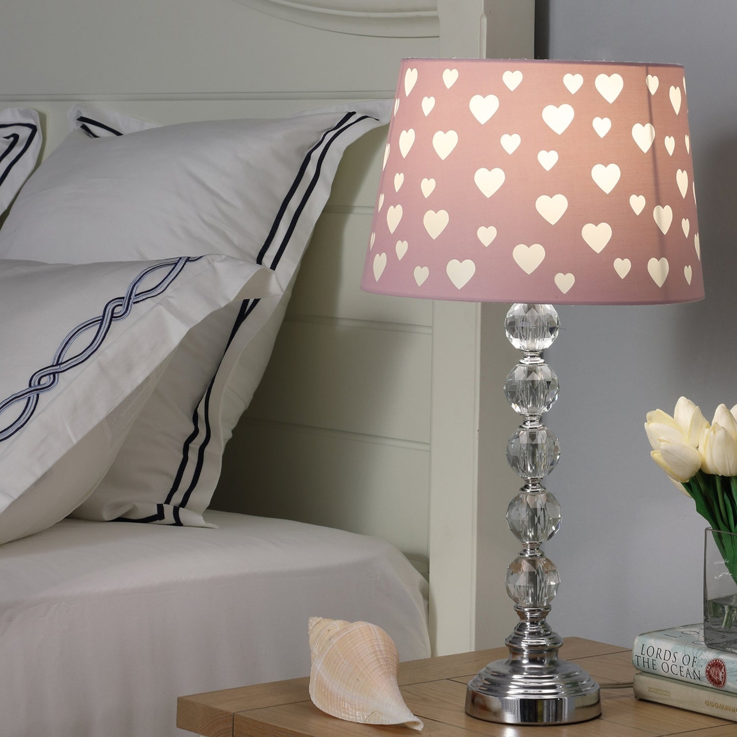 22" Heart Crystal Stacked Orb Metal Table Lamp "Ariel" Pink / White