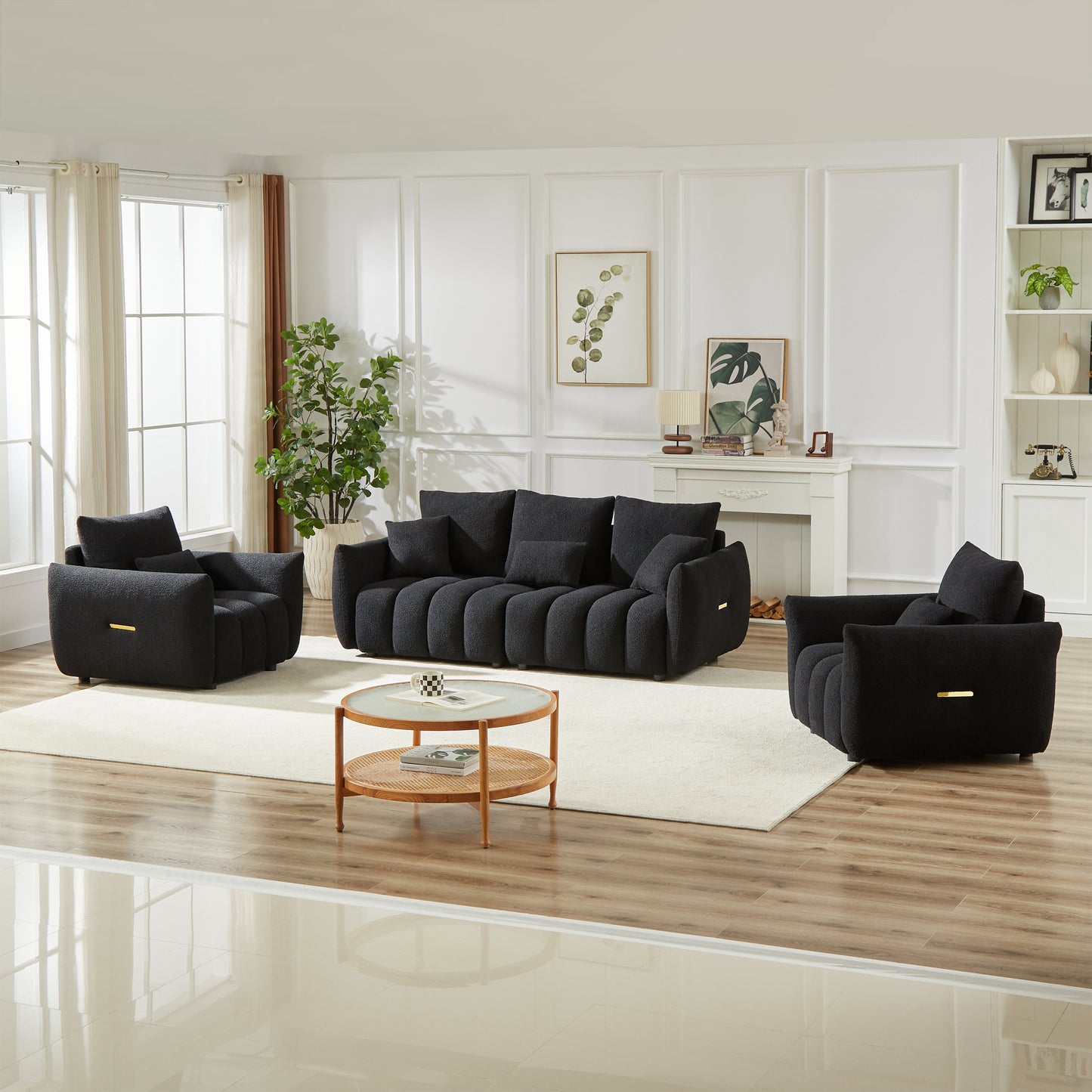 3 Seater + 1 Seater +1 Seater, Combo Sofa Modern Living Room Sofa, Teddy Sofa, Wooden Frame, 5 Cushions, Apartment Sofa Furniture