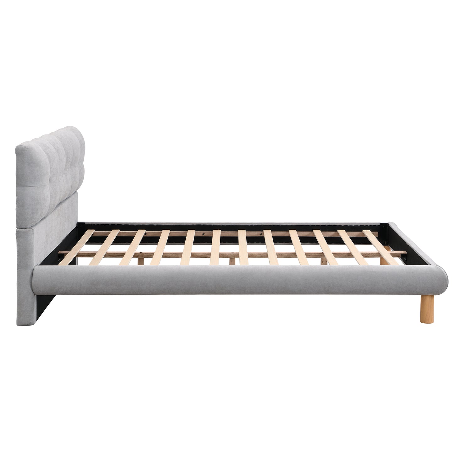 Full Size Upholstered Platform Bed Frame with Cookie-Shaped  Headboard, Easy Assembly, soft and comfortable,Grey
