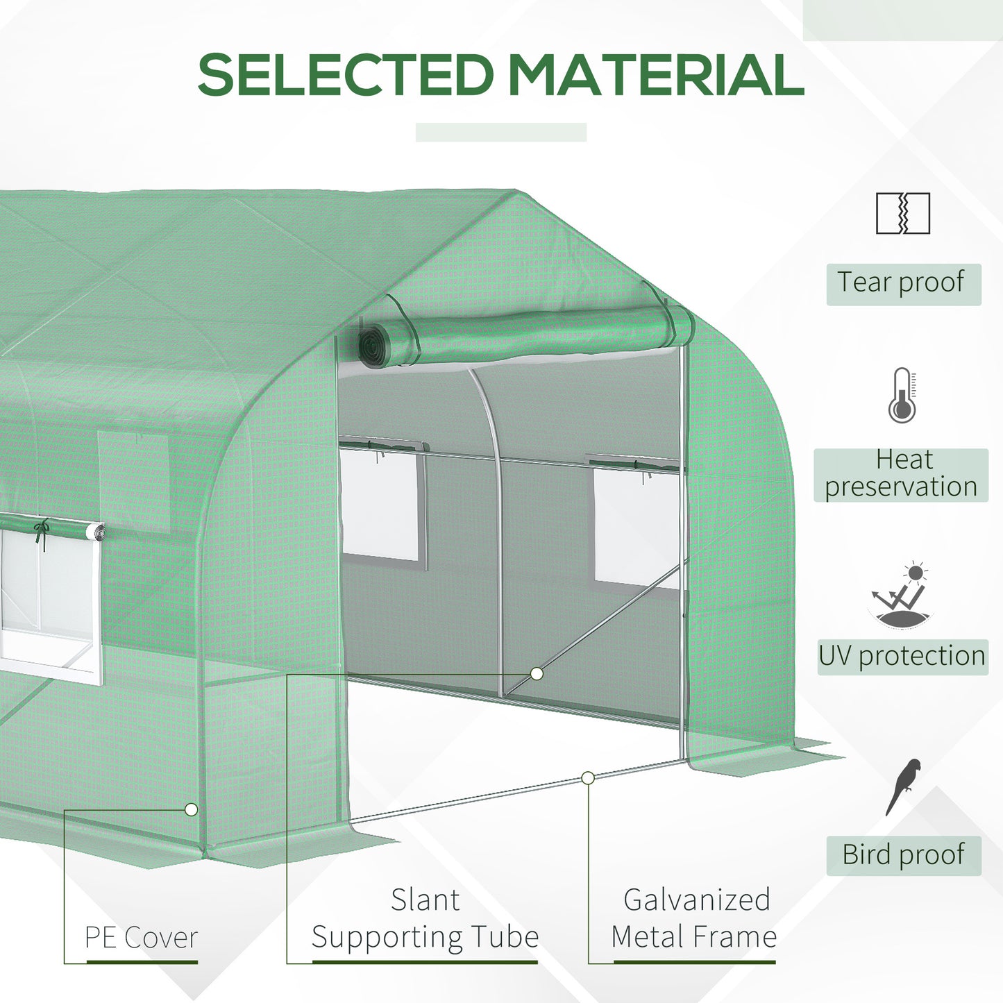 Outsunny 20' x 10' x 7' Walk-in Tunnel Greenhouse with Zippered Mesh Door and 8 Mesh Windows, Gardening Plant Hot House with Galvanized Steel Hoops, Green