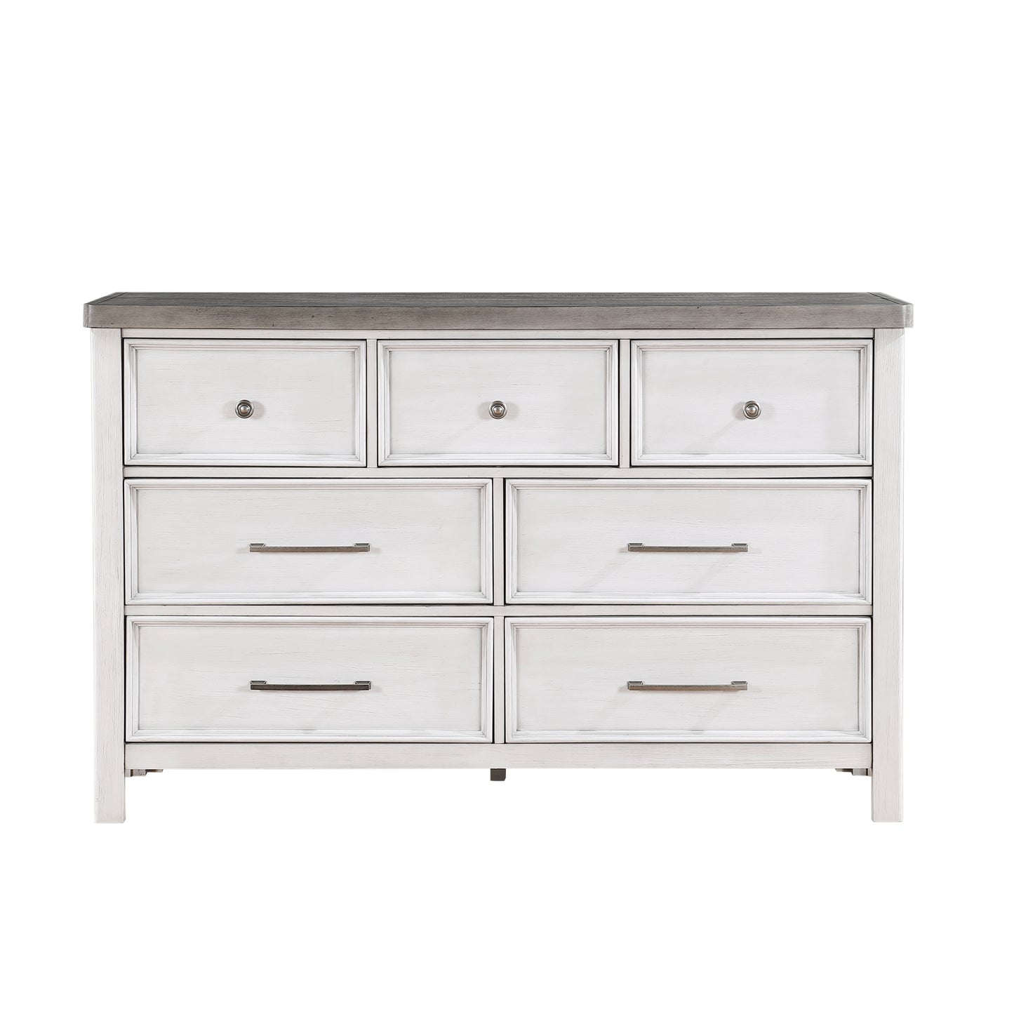 White and Gray Finish 1pc Bedroom Dresser of 7 Drawers Classic Design Wooden Furniture