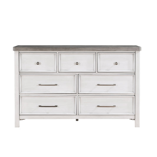 White and Gray Finish 1pc Bedroom Dresser of 7 Drawers Classic Design Wooden Furniture
