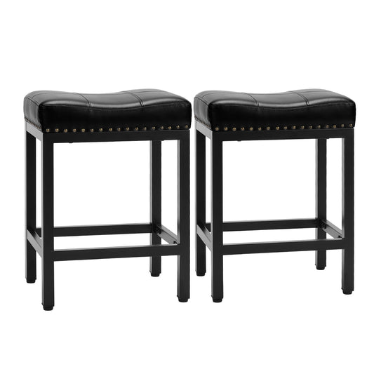 Modern table stool, stool, lounge stool, steel frame, leather seat cushion, Black, 2 packs