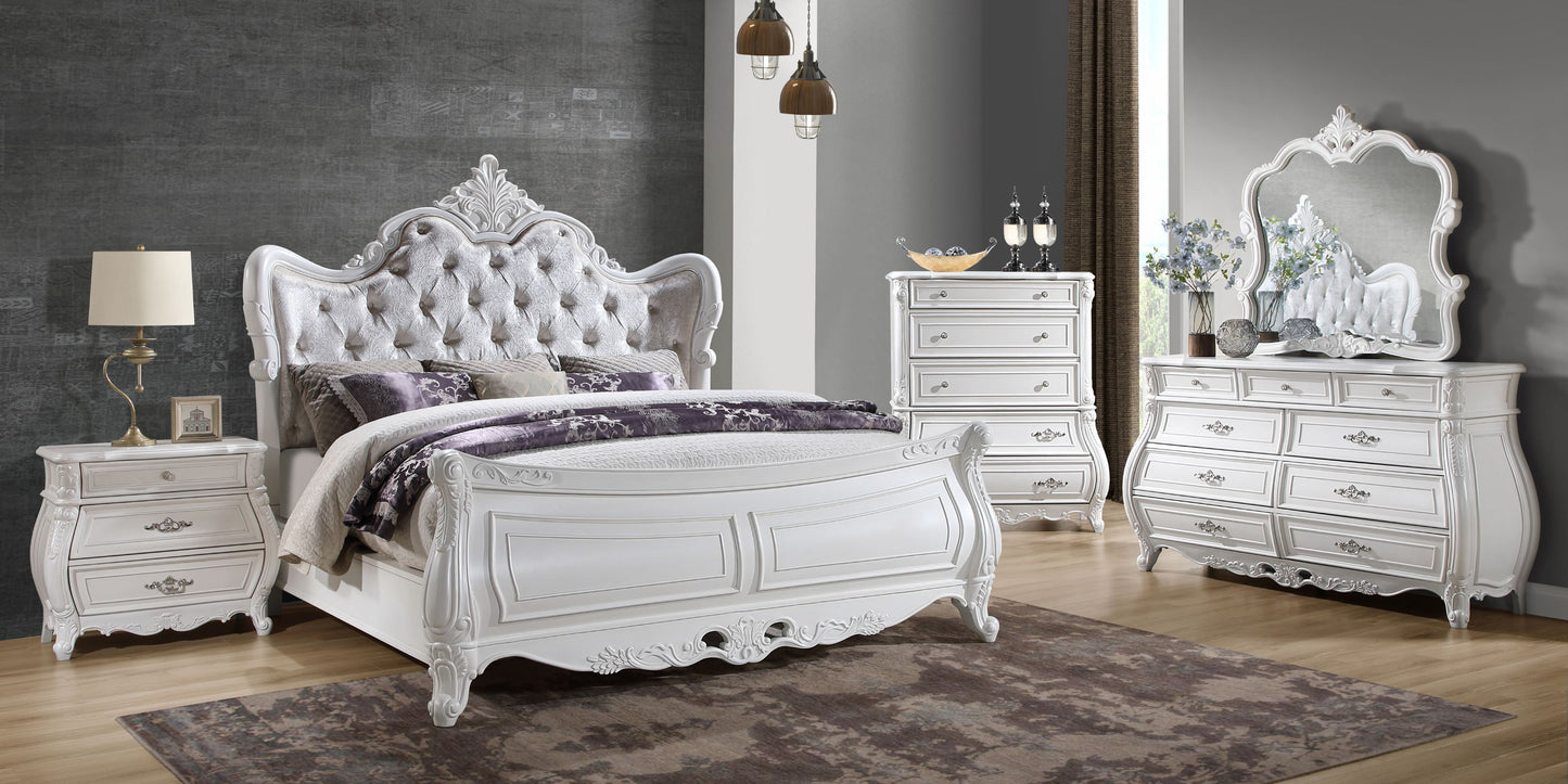 Opulence Modern Style 5 Pc King Bedroom Set Made with Wood in Pearl White