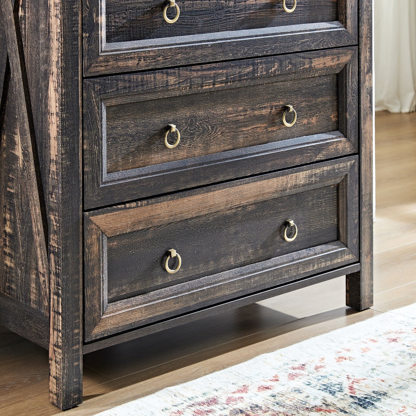 Farmhouse 5 Drawers Dresser Chests for Bedroom, Wood Rustic Tall Chest of Drawers, Dressers Organizer for Bedroom, Living Room, Hallway, Dark Rustic Oak