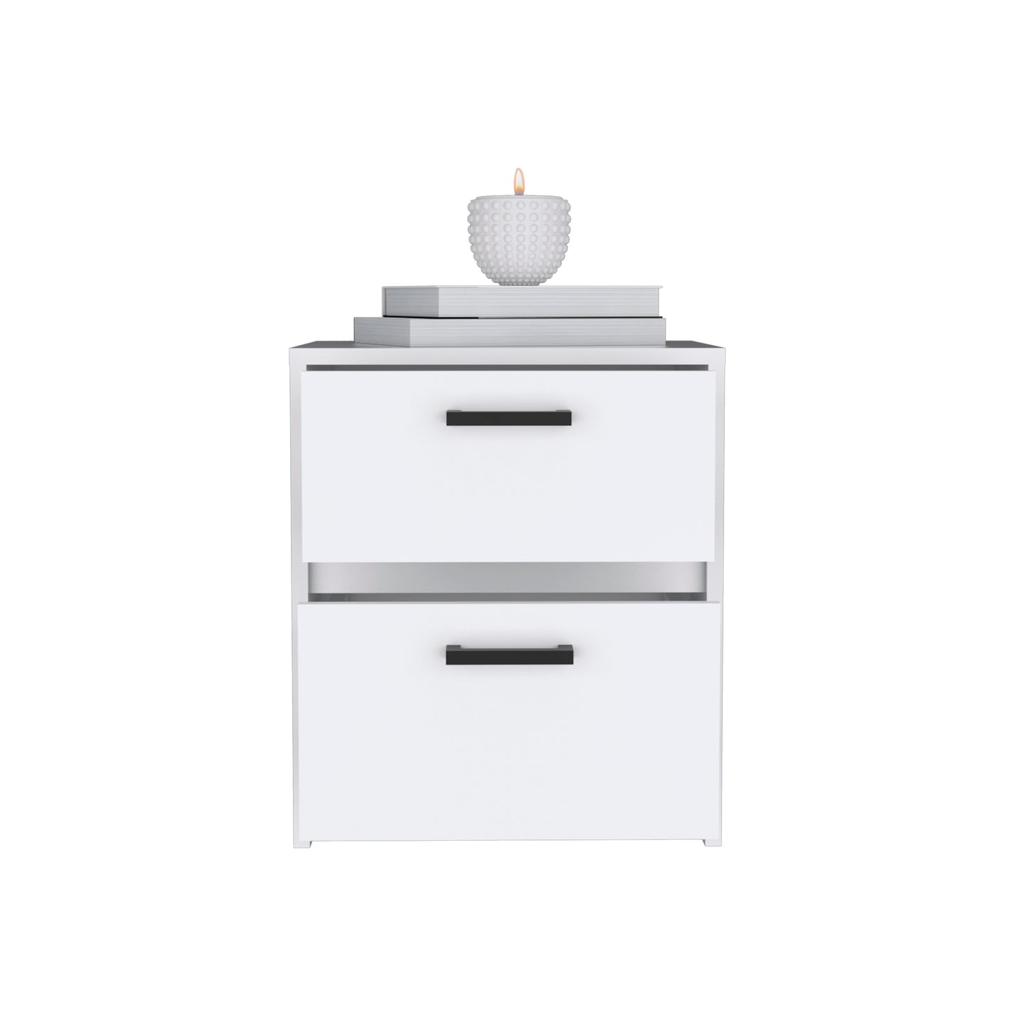 Trivor 2 Drawers Nightstand , End Table, Side Table Metal Handles -White