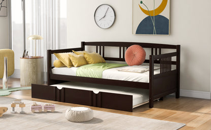 Twin Size Daybed Wood Bed with Twin Size Trundle,Espresso