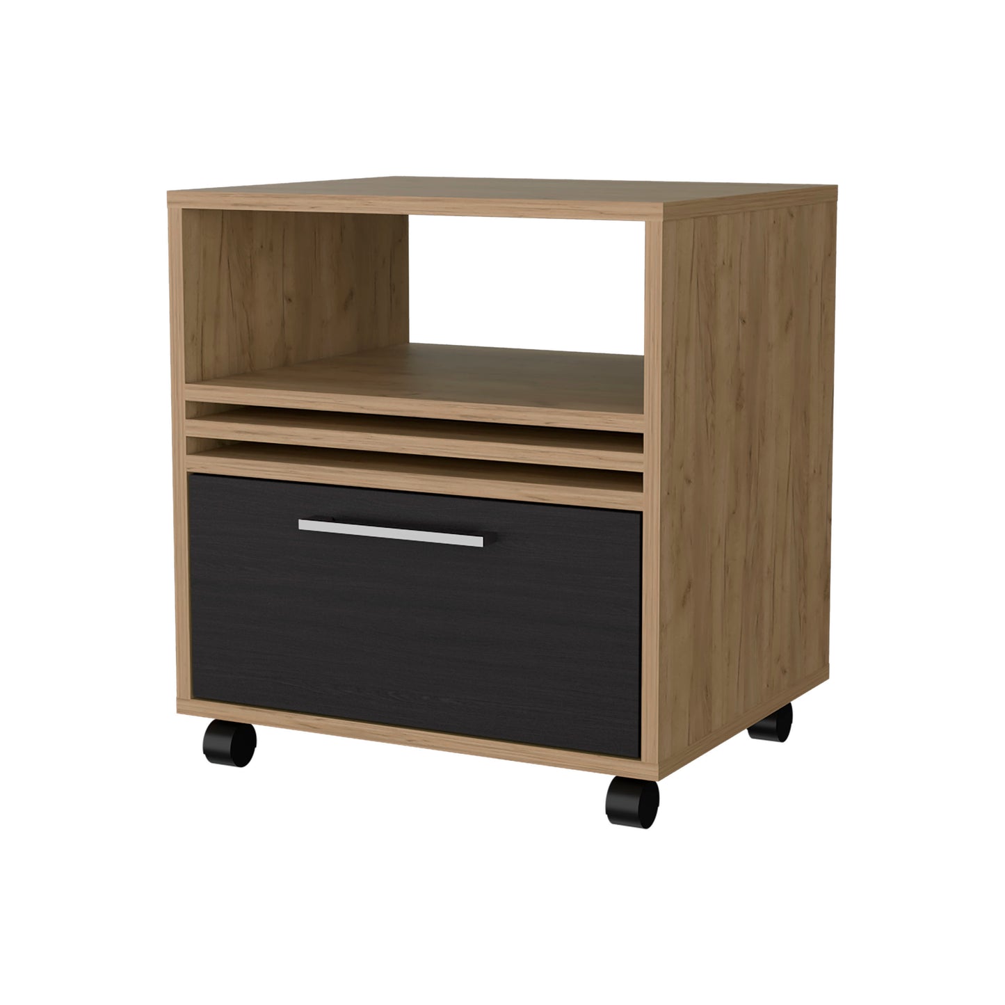 Saxon Nightstand with a Drawer and Open Storage, Natural Oak