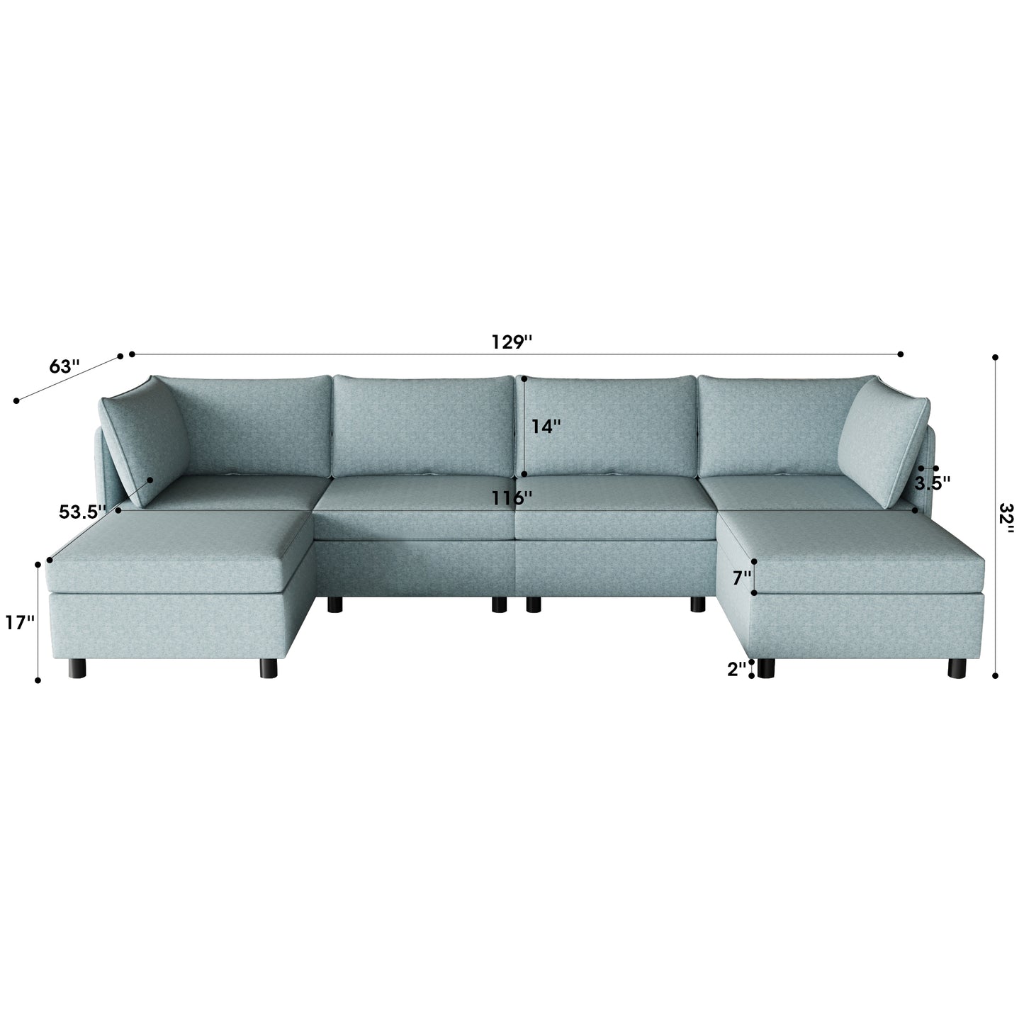 Modular Sectional Sofa, Convertible Sofa Seat With Storage, Sleeper Sectional Sofa Set, Fabric Flexible Modular Combinations for Living Room
