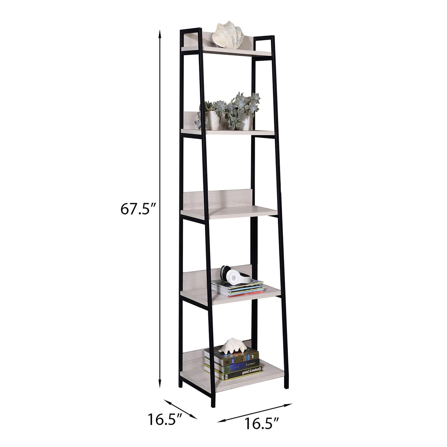 Natural and Black 5-tier Ladder Bookshelf