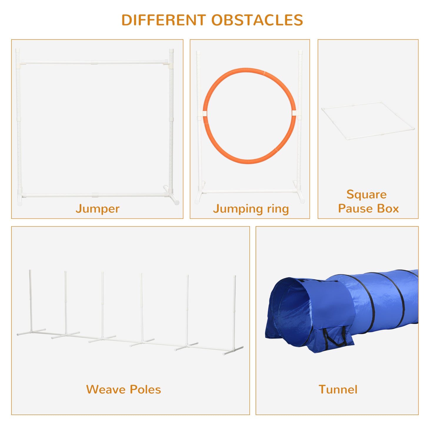 PawHut Dog Agility Training Equipment with 9.8' Tunnel & Canine Whistle, Dog Obstacle Course for Backyard with Pause Box, Includes Dog Agility Tunnel, Agility Jumps, Weave Poles, 8-Piece