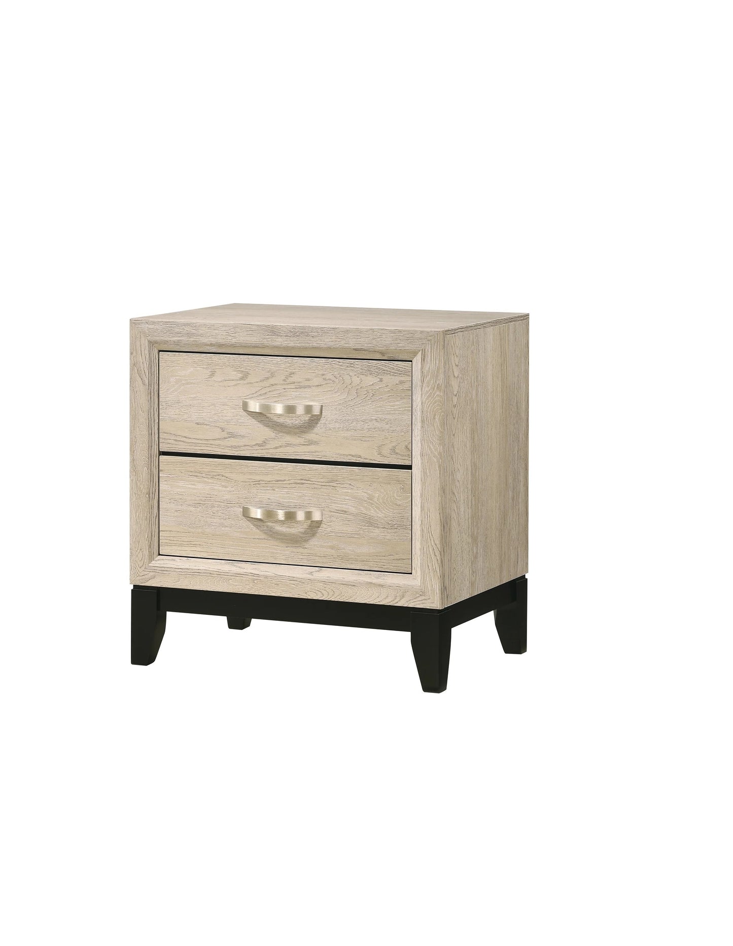 Contemporary 2-Drawer Nightstand End Table Drift Wood Finish Two Storage Drawers Metal Handles Bedroom Living Room Wooden Furniture