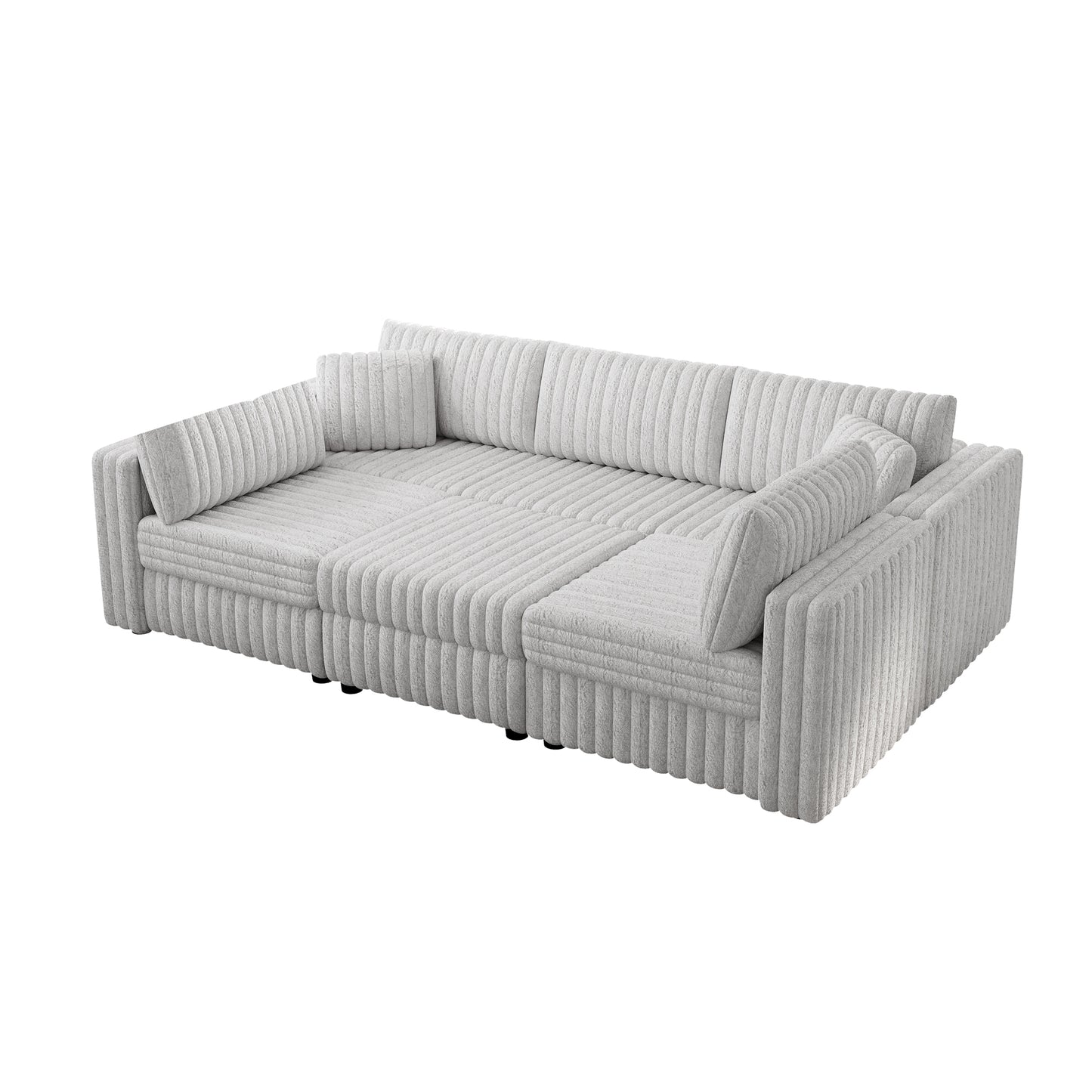 106.3" Soft  U-shaped 6-Person Sofa. Matches 30.7" Ottoman with Hydraulic Lift. Comfortable & Stylish. For Bedroom & Living Room. Light Gray. Modern Furniture. Modular Design.