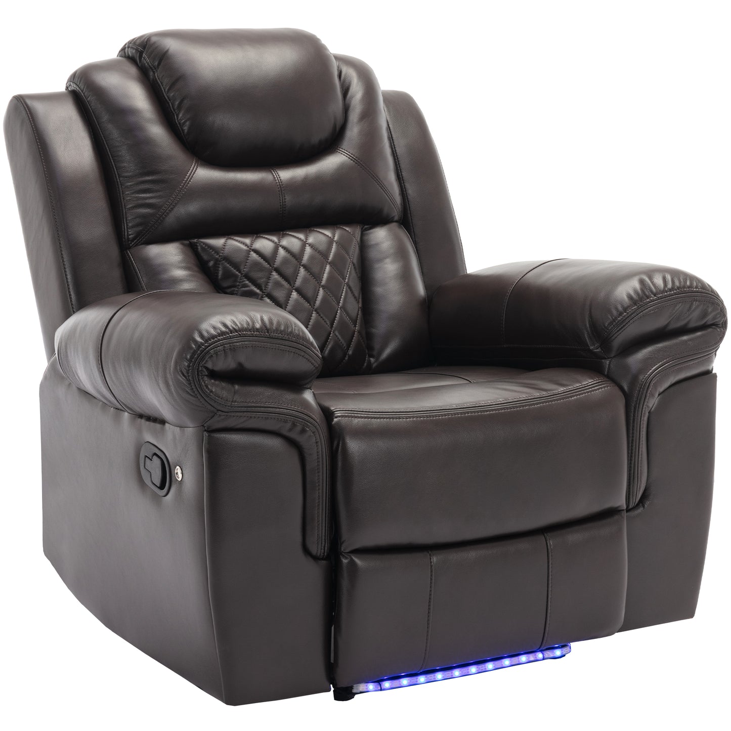 Home Theater Seating Manual Recliner Chair with LED Light Strip, Brown Faux Leather, 39.8' x 39.8' x 41.7'