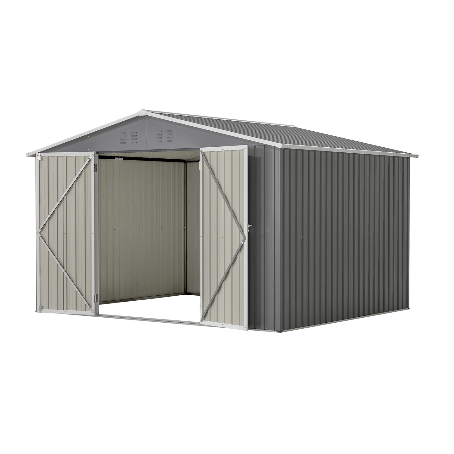 10X8 FT Outdoor Storage Shed, All Weather Metal Sheds withLockable Doors, Tool Shed for Garden, Patio, Backyard, Lawn, Grey