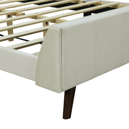 Queen Size Upholstered Platform Bed, Velvet, Beige