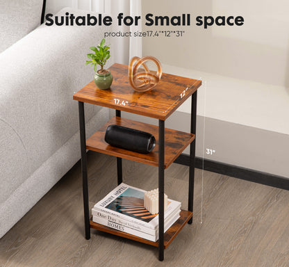 3-Tier End Table Side Table with Adjustable Feet,Small Nightstand Space-Saving for Bedroom Living Room Office