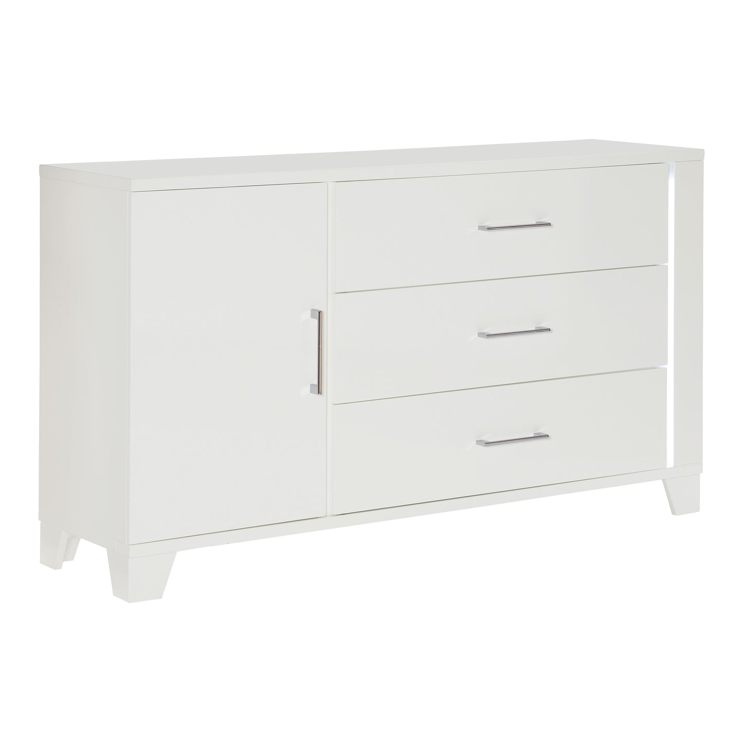 White High Gloss Finish Modern Bedroom 1pc Dresser with Drawers Adjustable Shelfs LED Light Strip Wooden Furniture