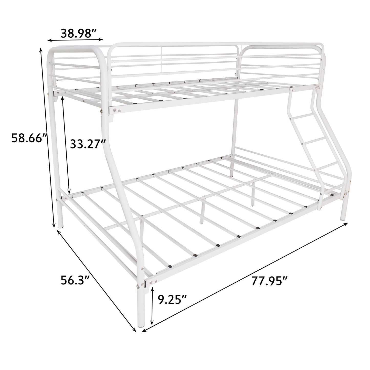 Heavy Duty Twin-Over-Full Metal Bunk Bed, Easy Assembly with Enhanced Upper-Level Guardrail, White