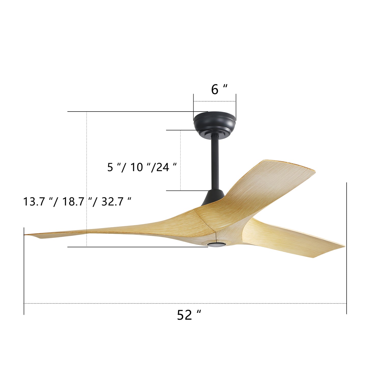 52 Inch Modern Ceiling Fan With 3 ABS Blades Remote Control Reversible DC Motor Without Light For Living Room